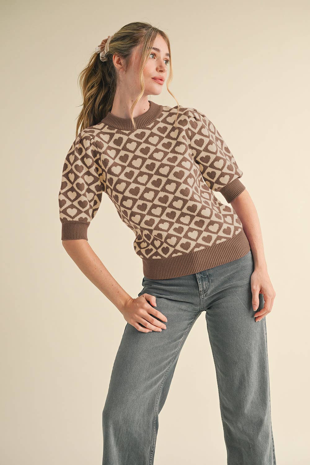 &MERCI - CHECKERED HEART PATTERN SWEATER MSW10678