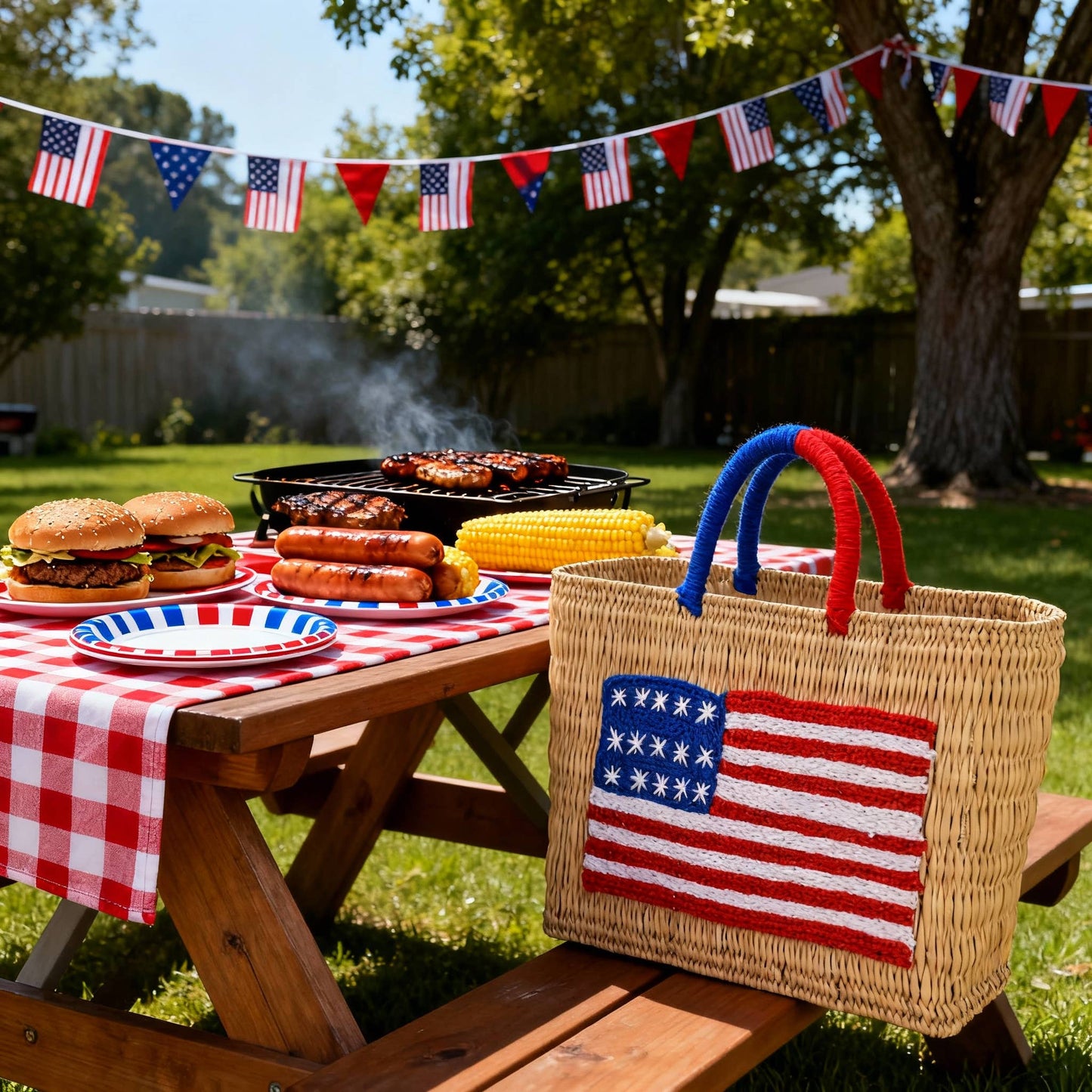 King Of Handmade - Handmade American Flag Tote – 4th of July Celebration