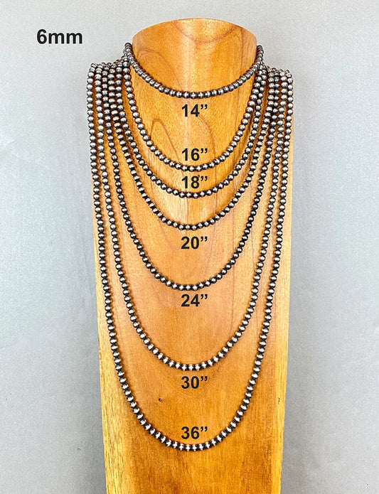 The "Patsy" 6mm Sterling Silver Navajo style Pearl Necklace