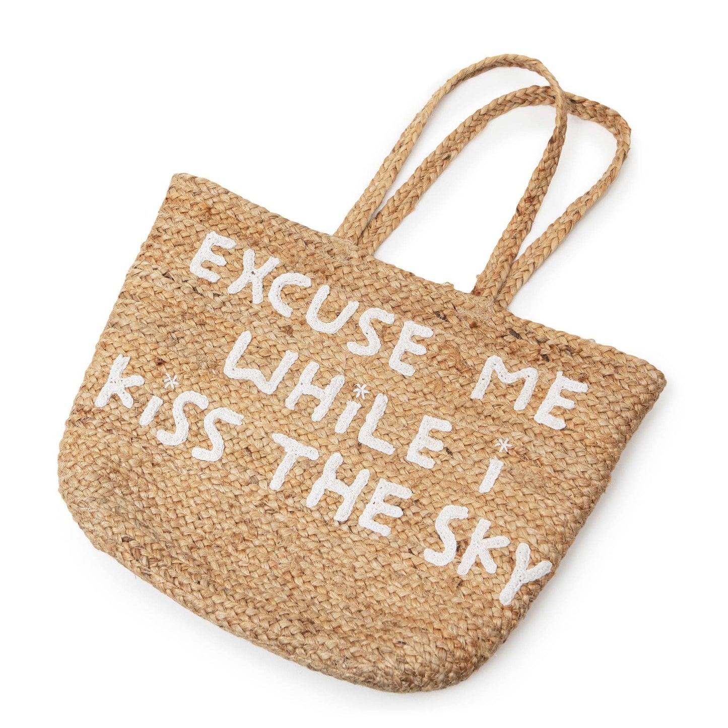 Large Excuse Me While I Kiss the Sky Jute Tote Bag