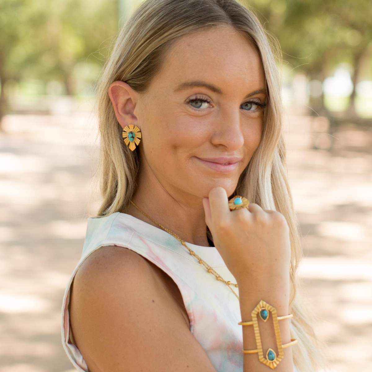 Christina Greene LLC - Gold & Bold Stud Earrings - Turqouise