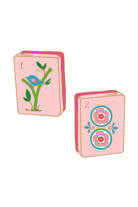 Mahjong Tile Stud Earrings in Light Pink