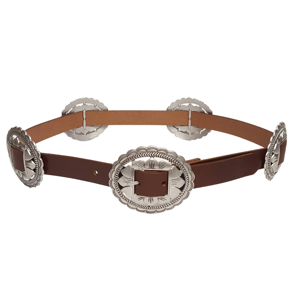 Genuine Leather w. Western Oval Floral Concho Belt