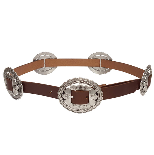 Genuine Leather w. Western Oval Floral Concho Belt