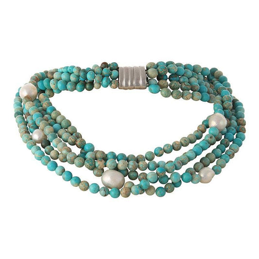 Girl With A Pearl -5-STRAND NATURAL JASPER & PEARL CHOKER