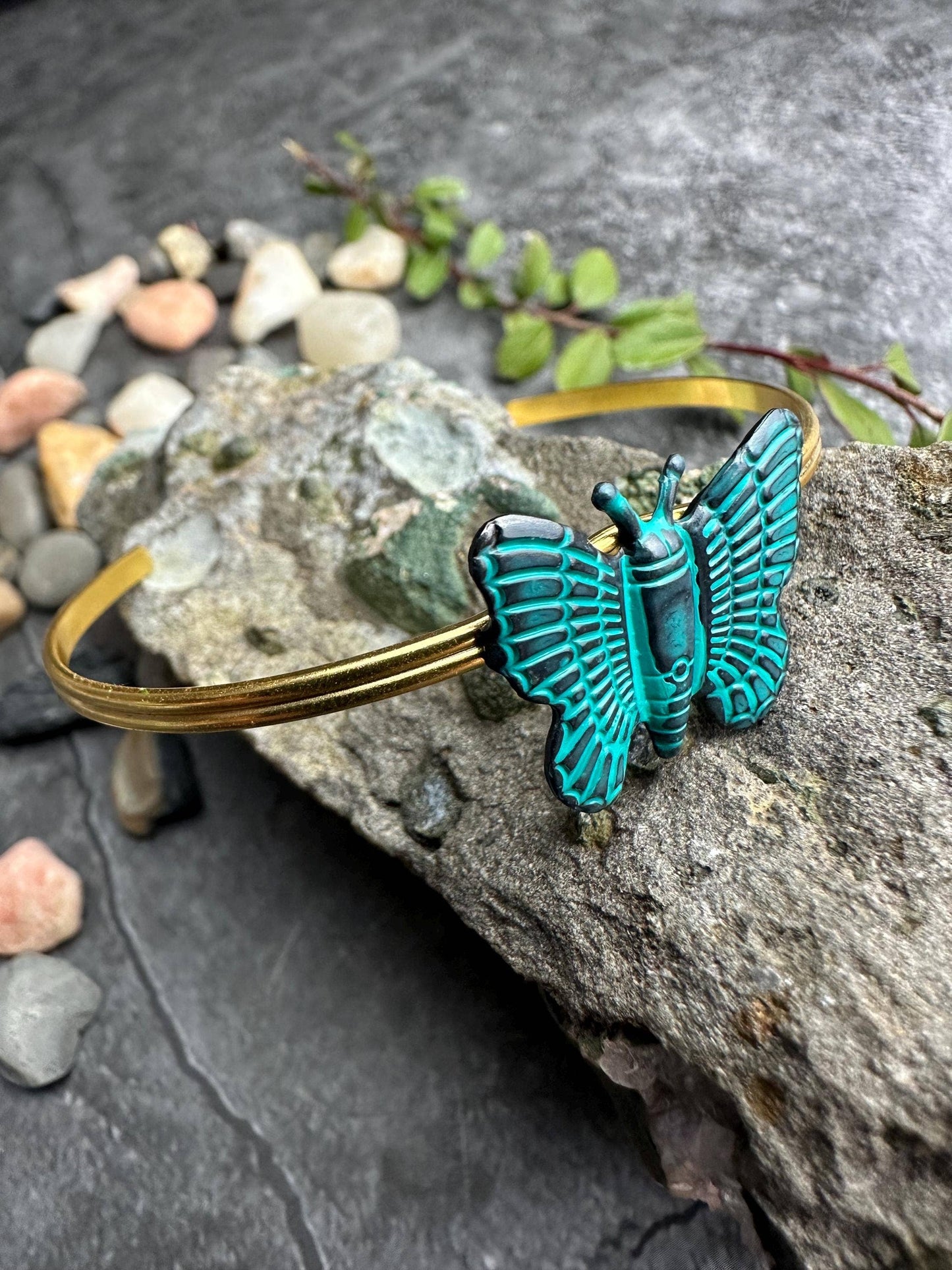 Butterfly Cuff Bracelet - Verdigris Patina Brass