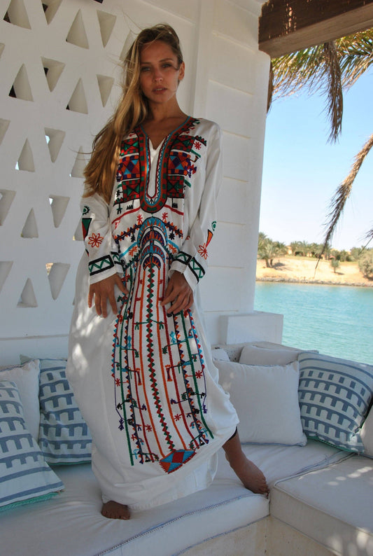 Gipci - Siwa White Embroidered Cotton Caftan