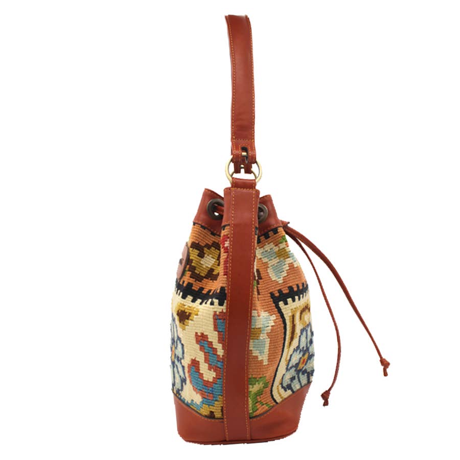 Vintage Rug and Leather Bucket Bag No.10