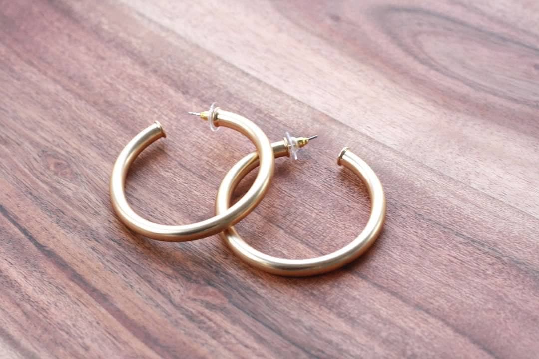 Large Brushed Gold Hoops