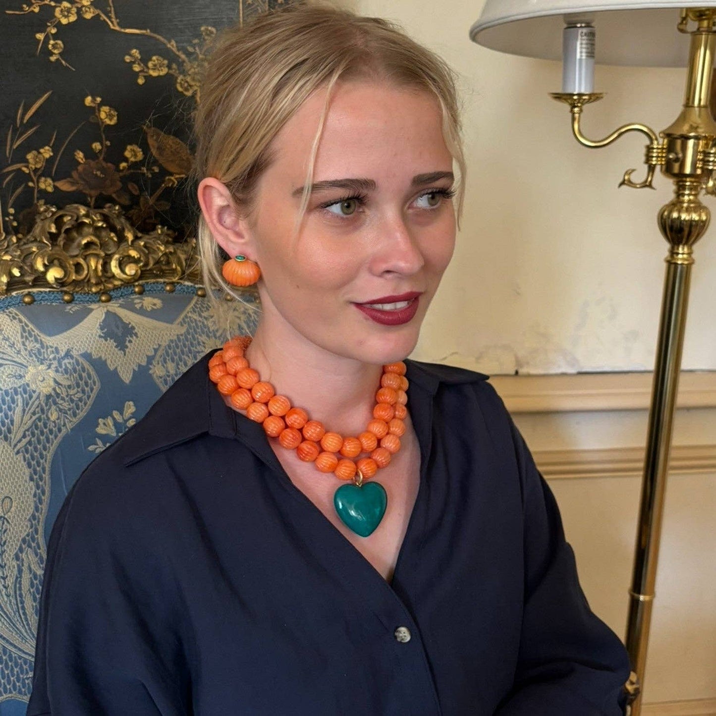 Michael Nash Jewelry - Luisa Carved Coral And Jade Resin Omega Back Pierced Earrings