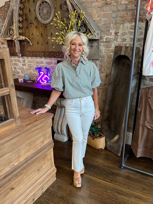 Ivy jane Tile button Popover Blouse