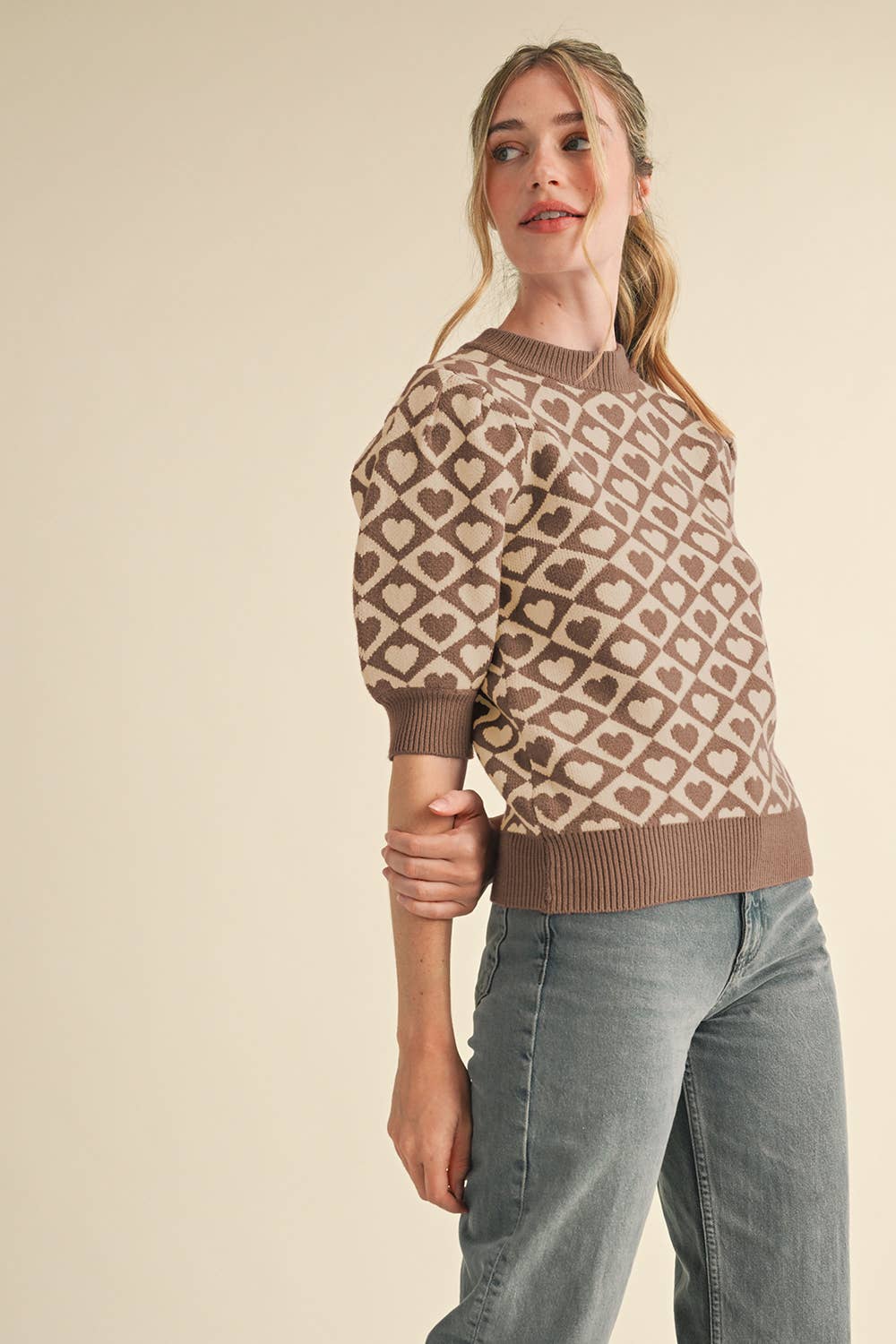 &MERCI - CHECKERED HEART PATTERN SWEATER MSW10678