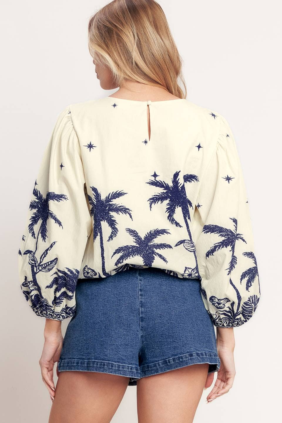 Navy Palms Blouse