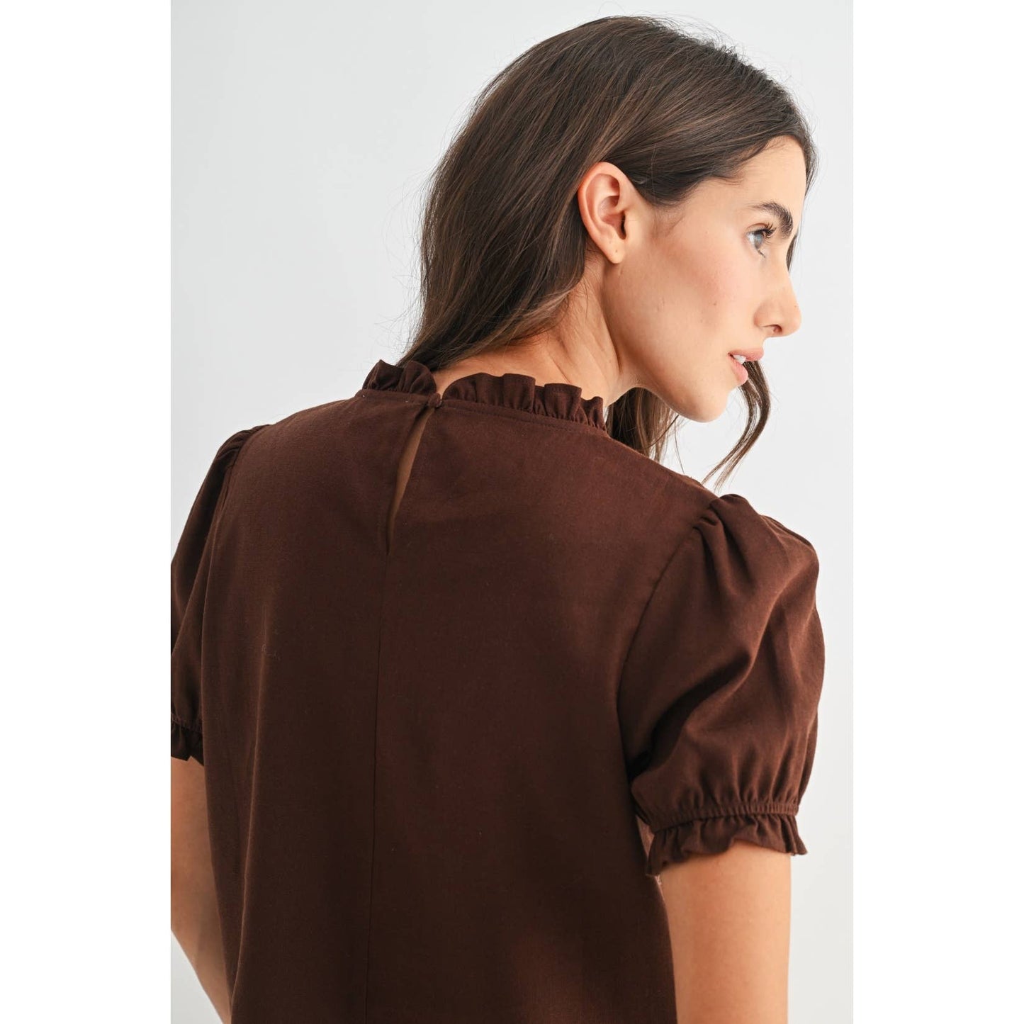 Brown Eyelet Puff Sleeve Blouse