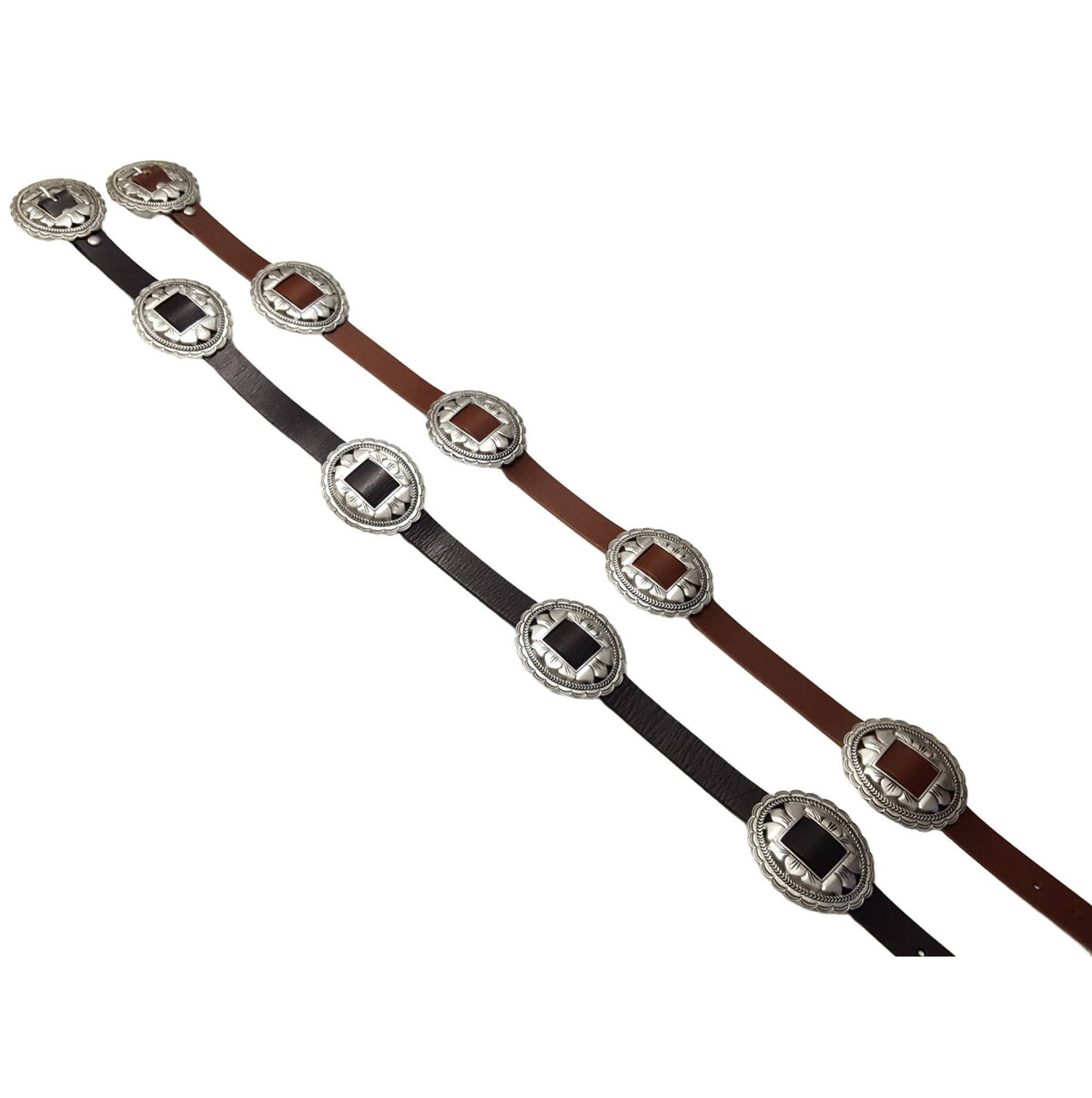 Genuine Leather w. Western Oval Floral Concho Belt