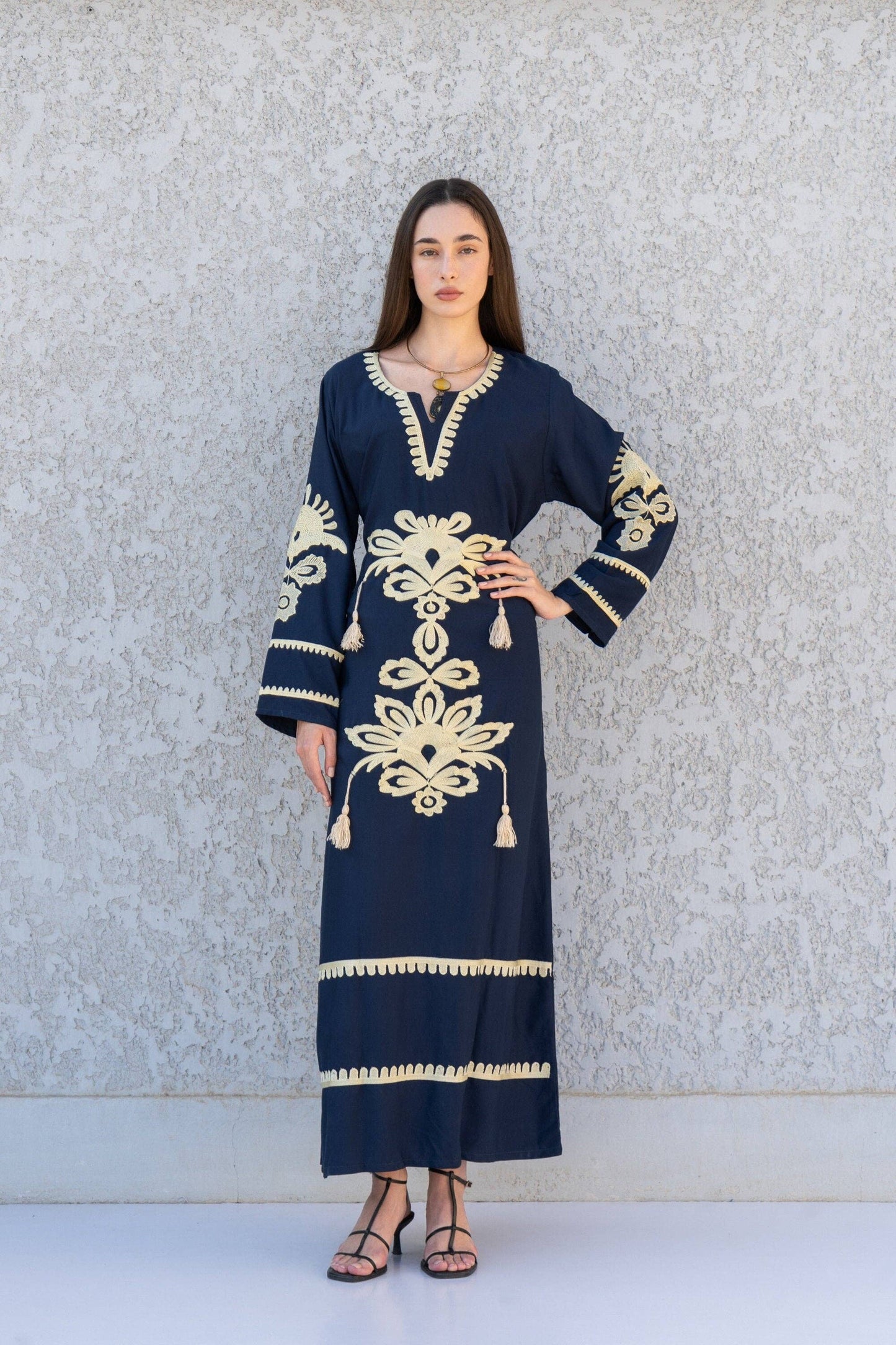 Gipci - Navy Blue Egyptian cotton kaftan dress, caftans for women, Boho Kaftan dress, Caftans for women, long summer kaftan, kaftans, caftan
