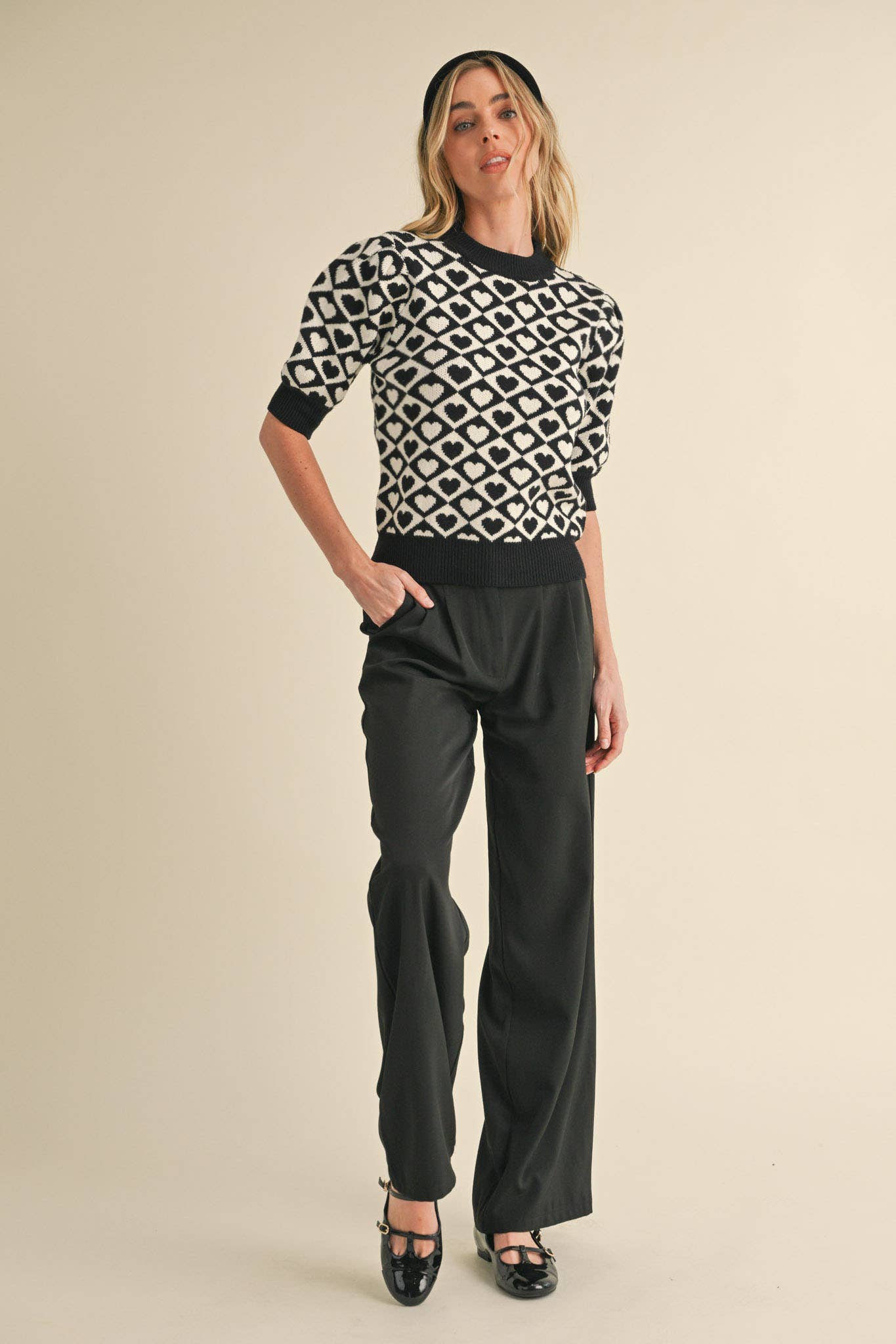 &MERCI - CHECKERED HEART PATTERN SWEATER MSW10678