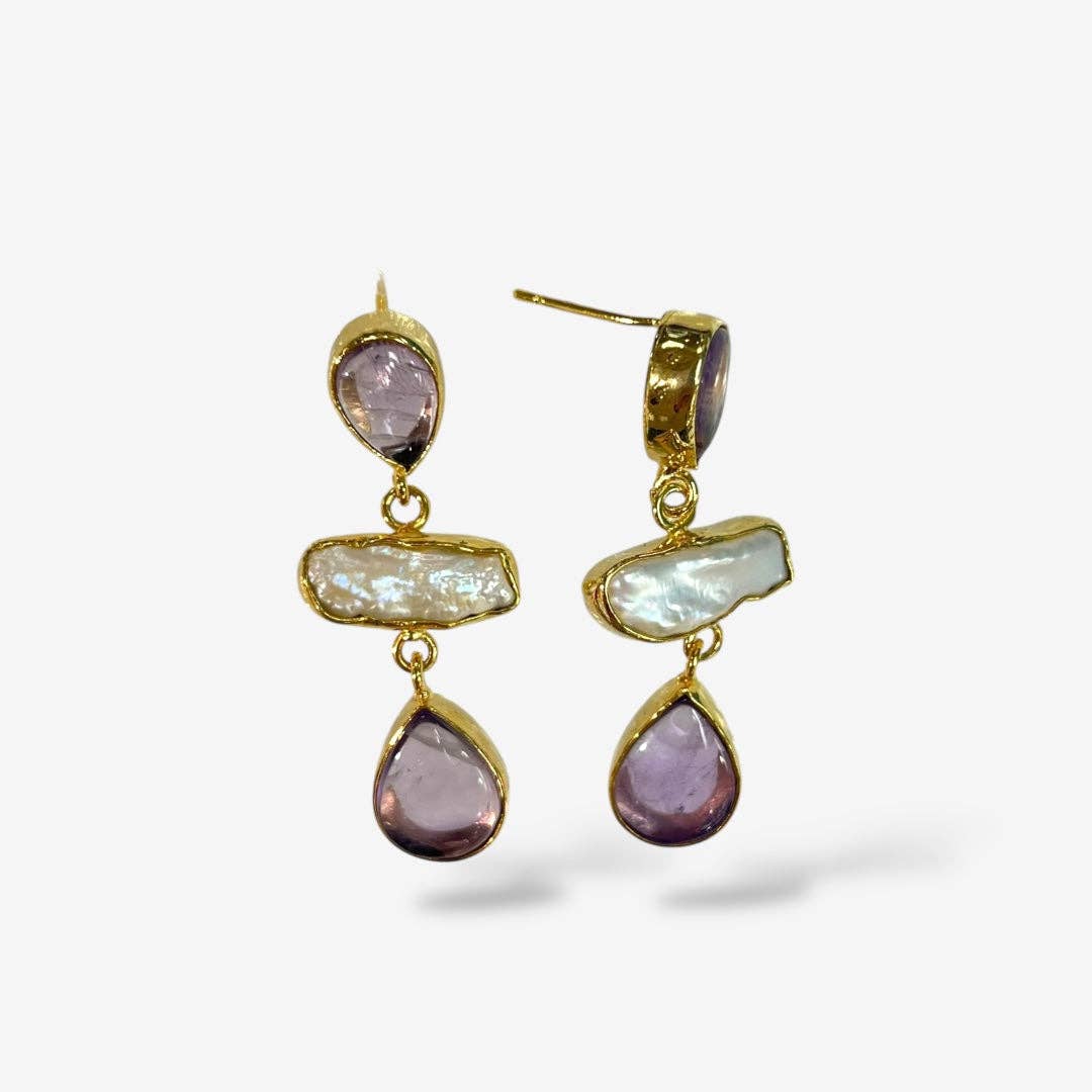 NATURAL STONE PEARL DANGLE EARRINGS