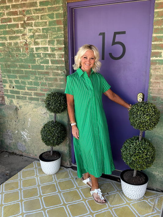 Caryn lawn Millie Dress Green Stripe