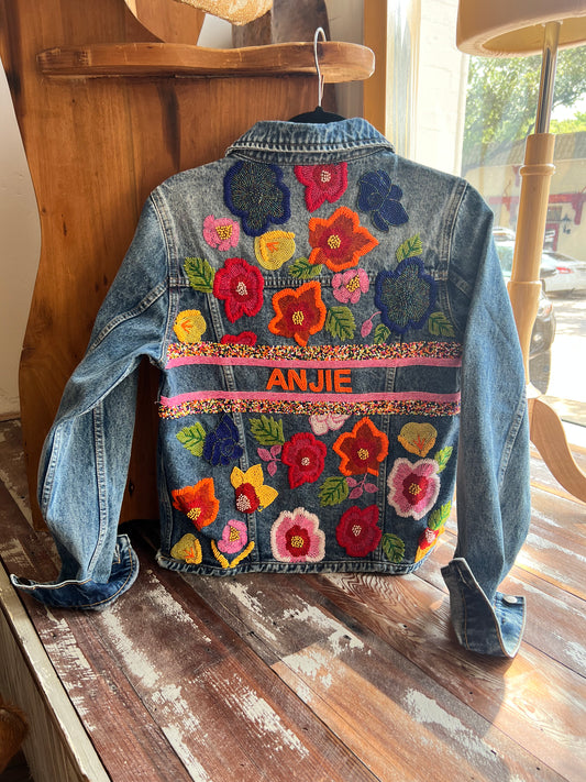 Customizable Floral Beaded Denim Jacket