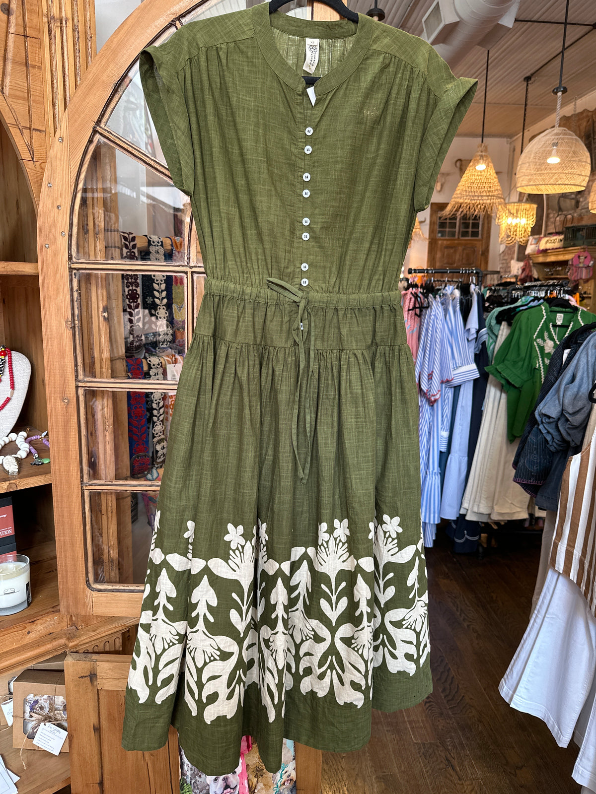 Uncle Frank Border Maxi Dress with Drop Waist