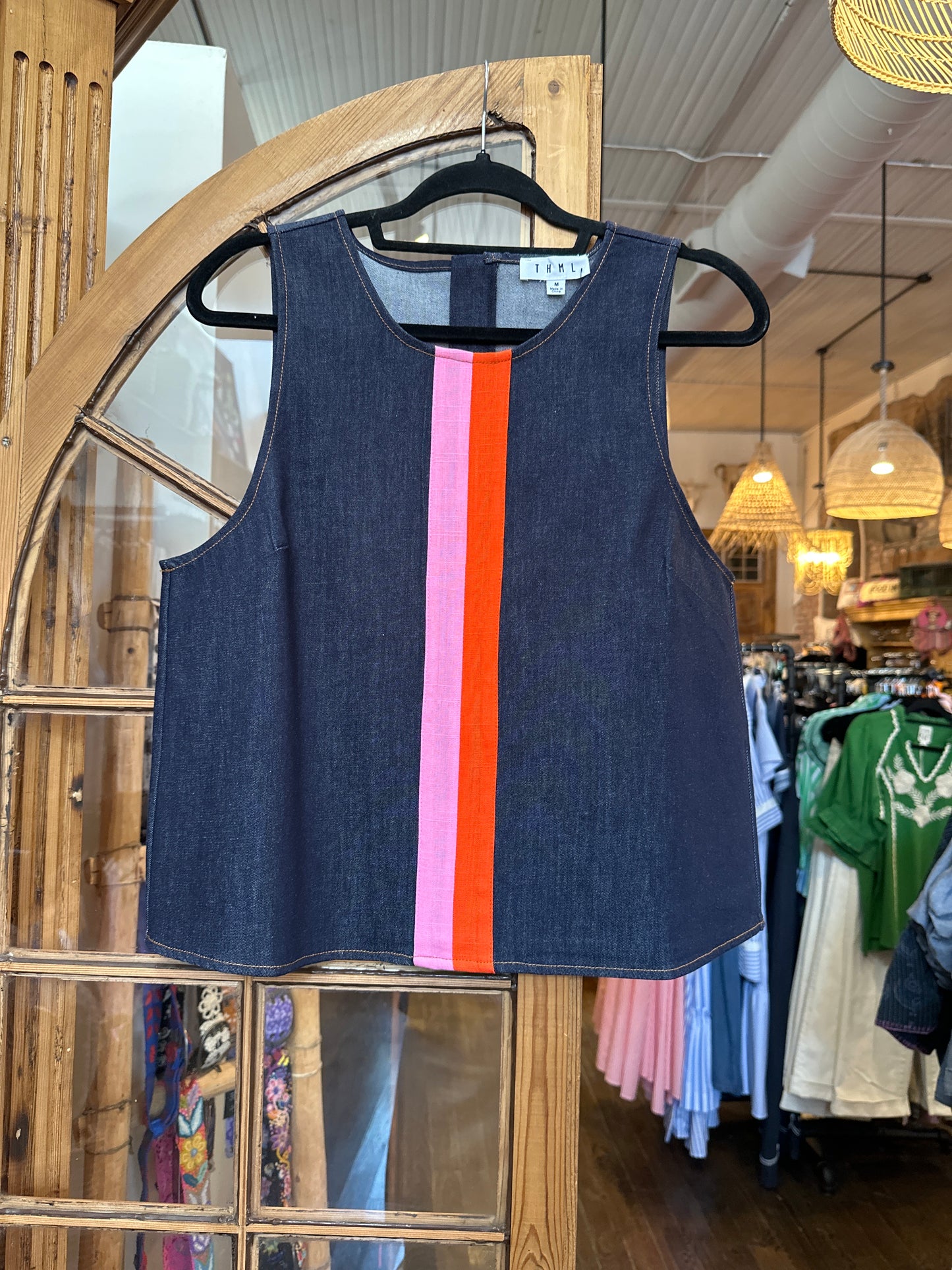 Thml color block striped denim top