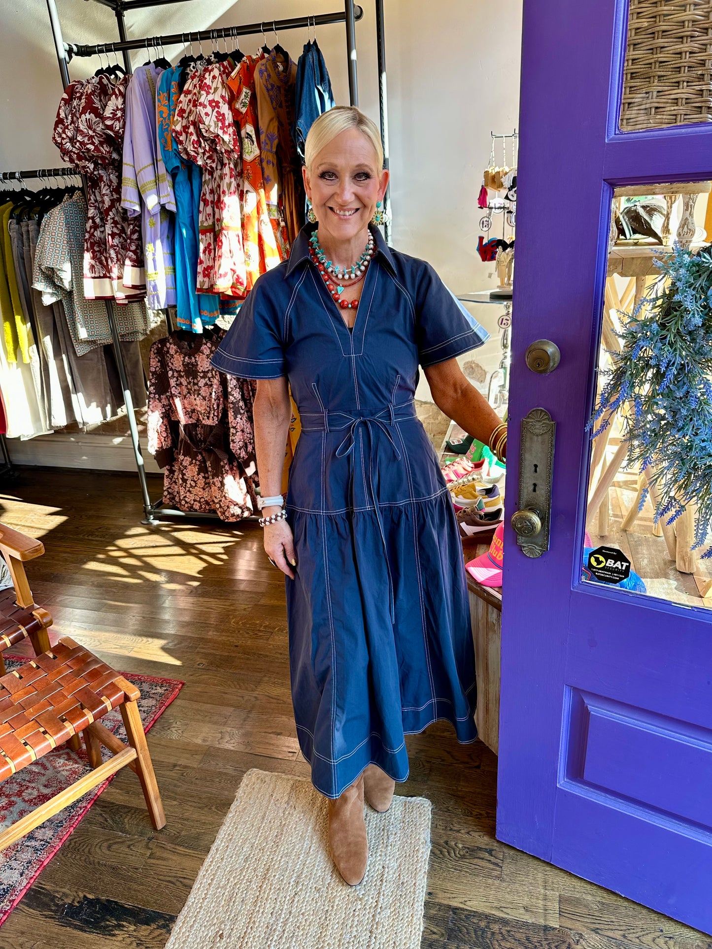 A classic navy dress Long