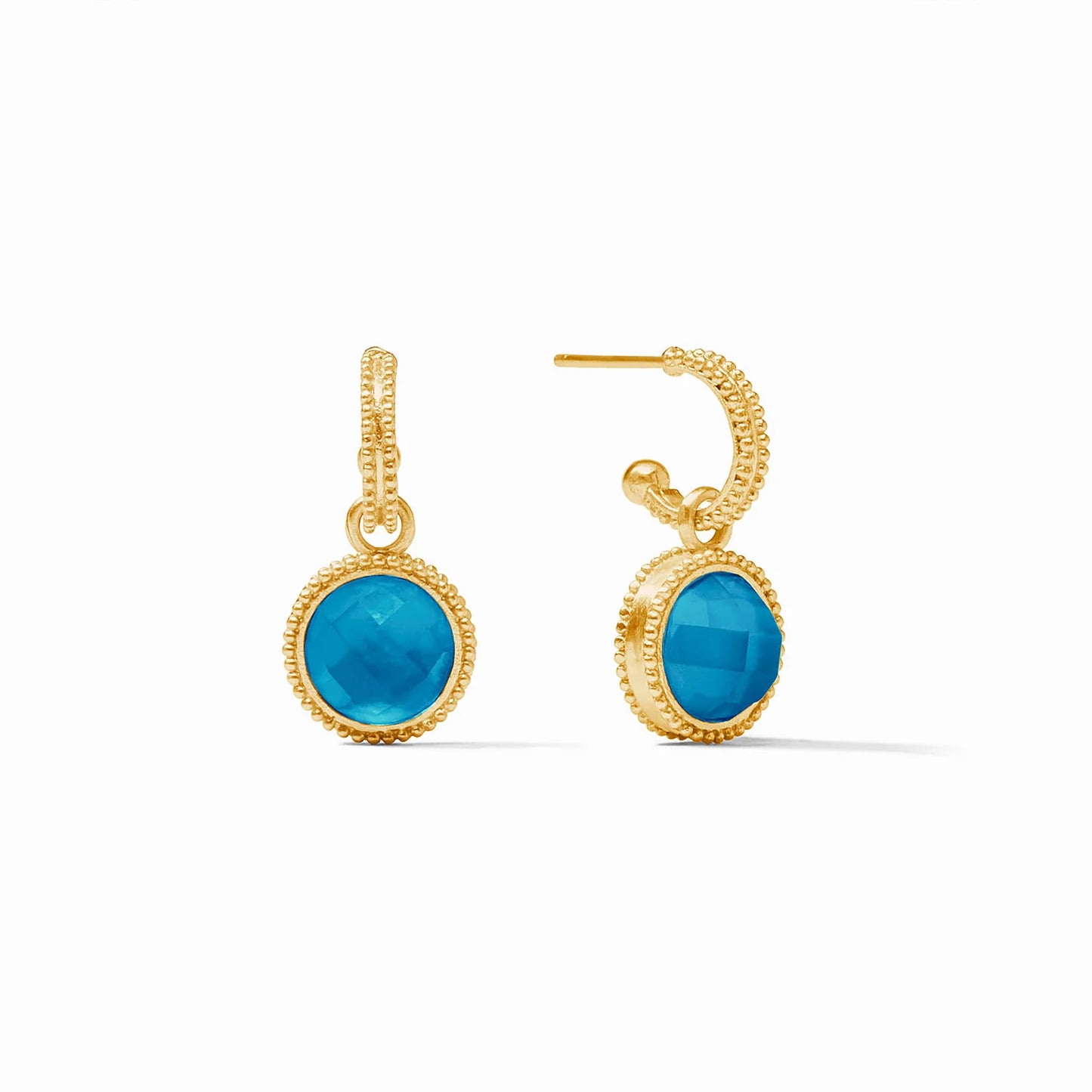 Julie Vos Fleur De Lis Hoop and Charm Earring- Iridescent London Blue