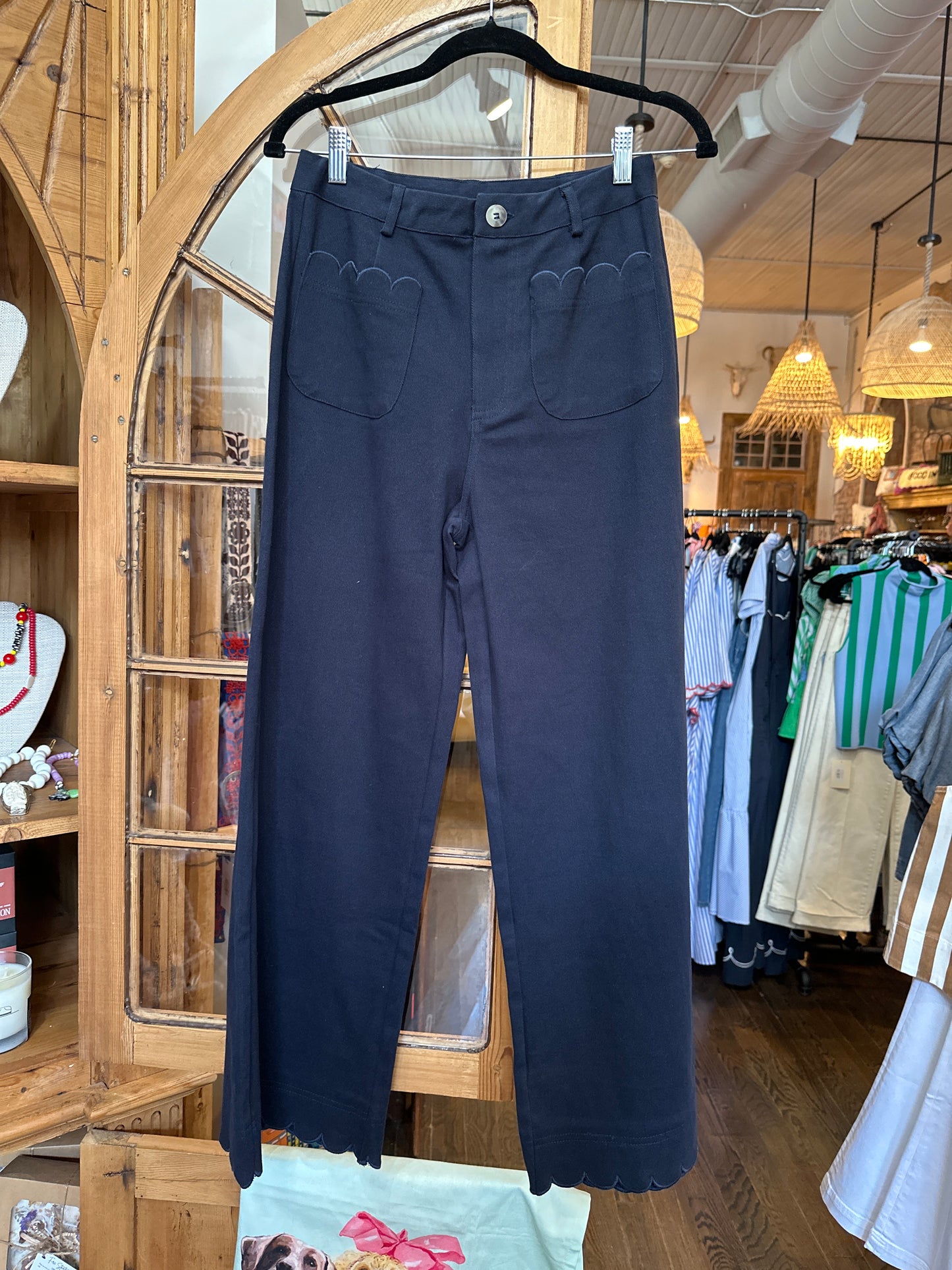 Navy scalloped pants