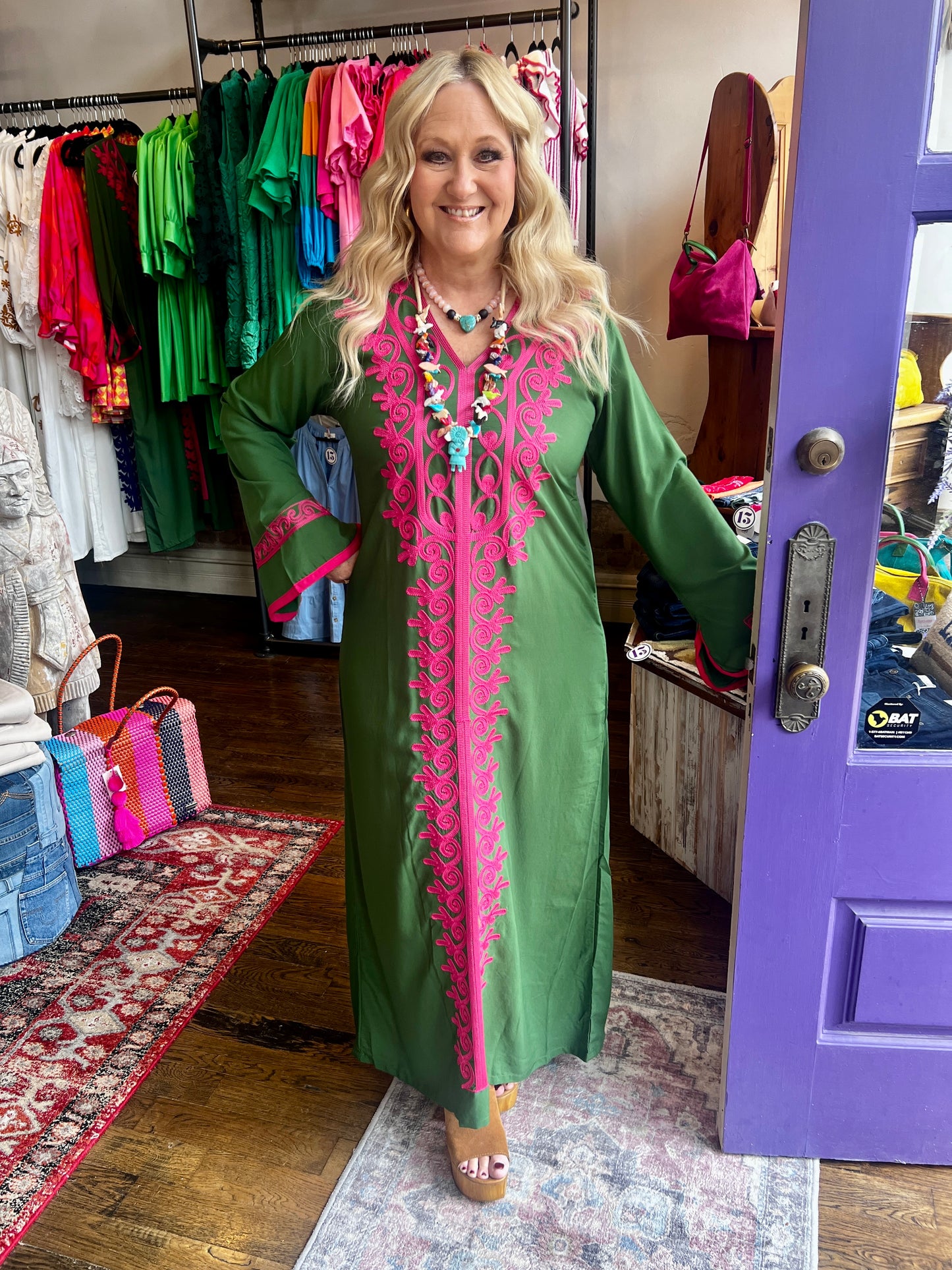 Green Bohemian Maxi Kaftan Dress