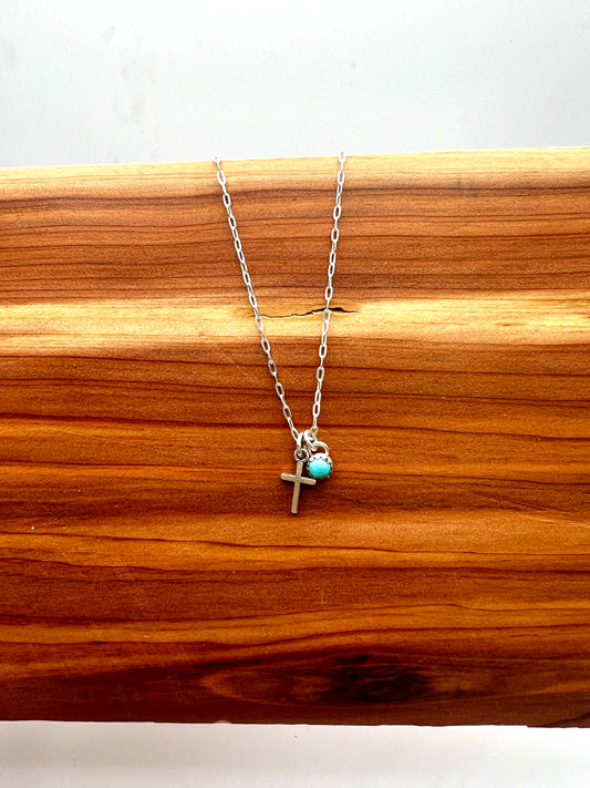 Cactus Rose Studios Delicate cross with turquoise