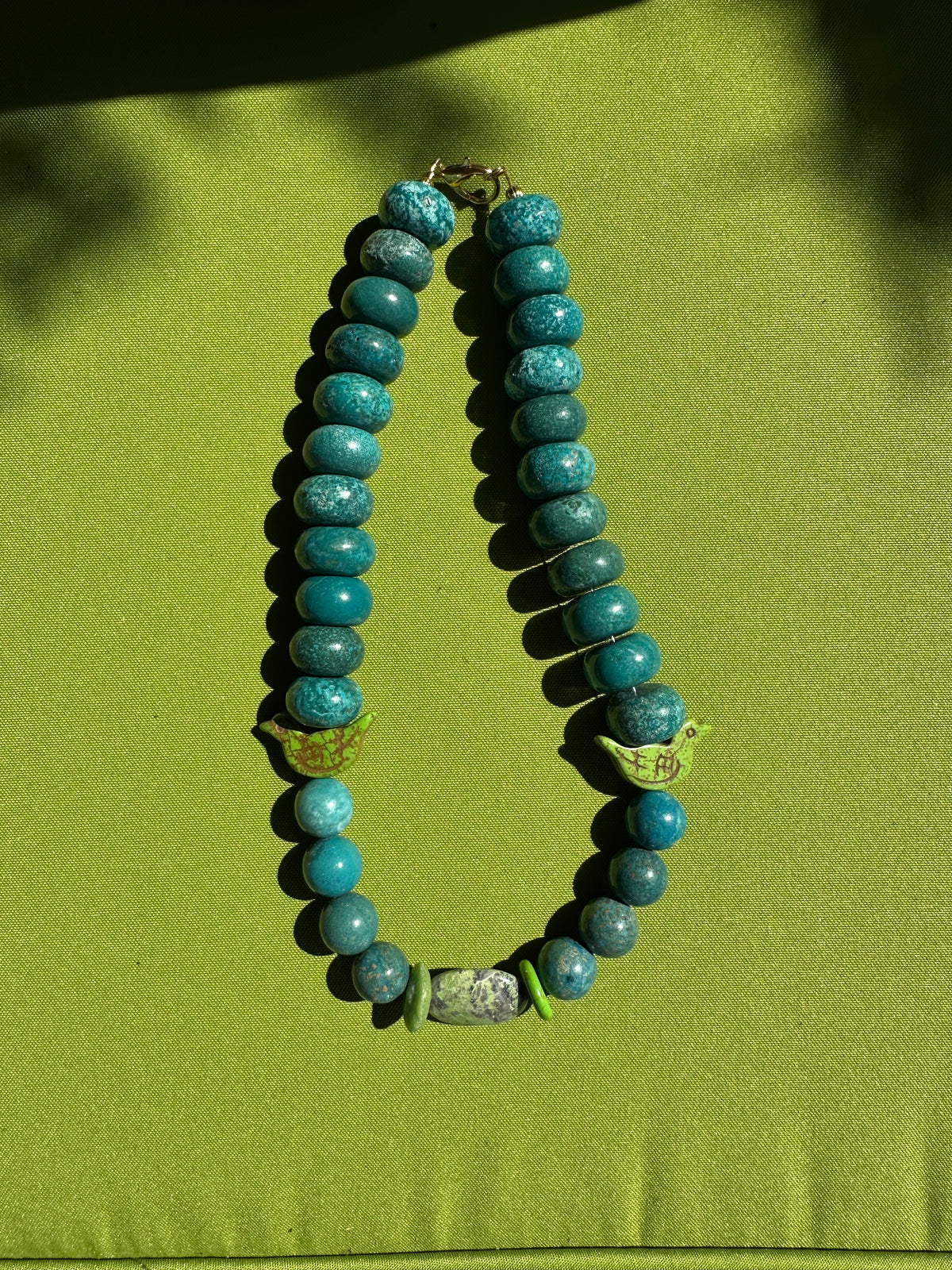 Green bird beaded necklace