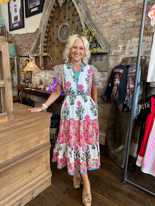Patchwork Floral Midi Dress