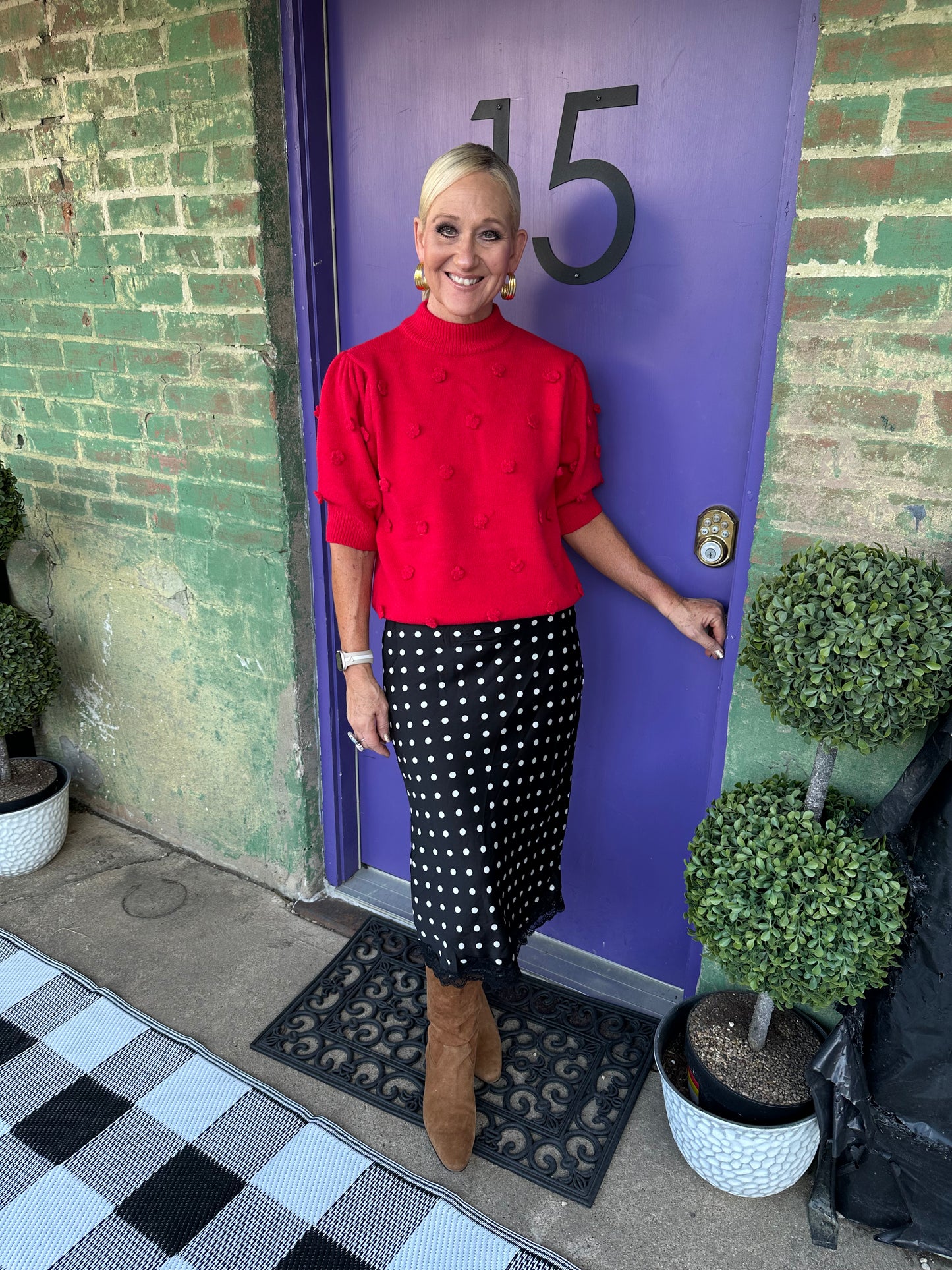 3D FLORAL KNIT SHORT SLEEVE SWEATER