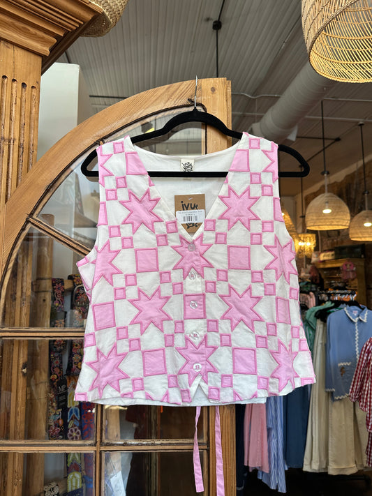 Ivy Jane Quilted Vest- Pink