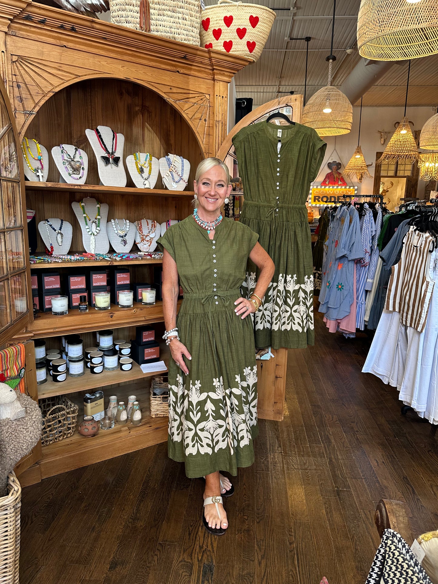 Uncle Frank Border Maxi Dress with Drop Waist