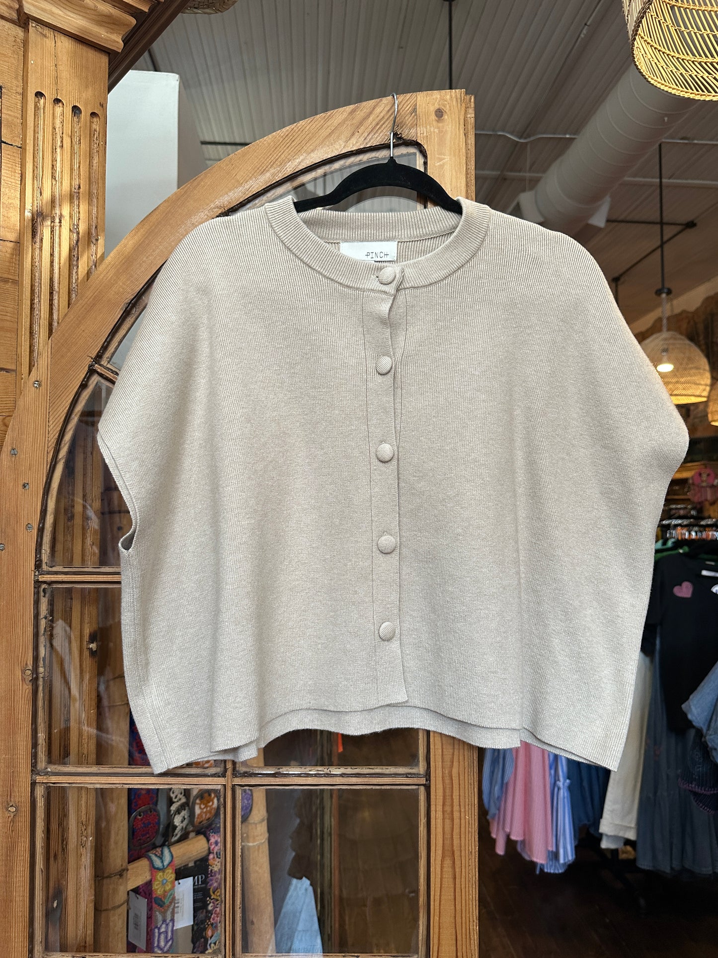 Pinch Button Down cap sleeve Sweater