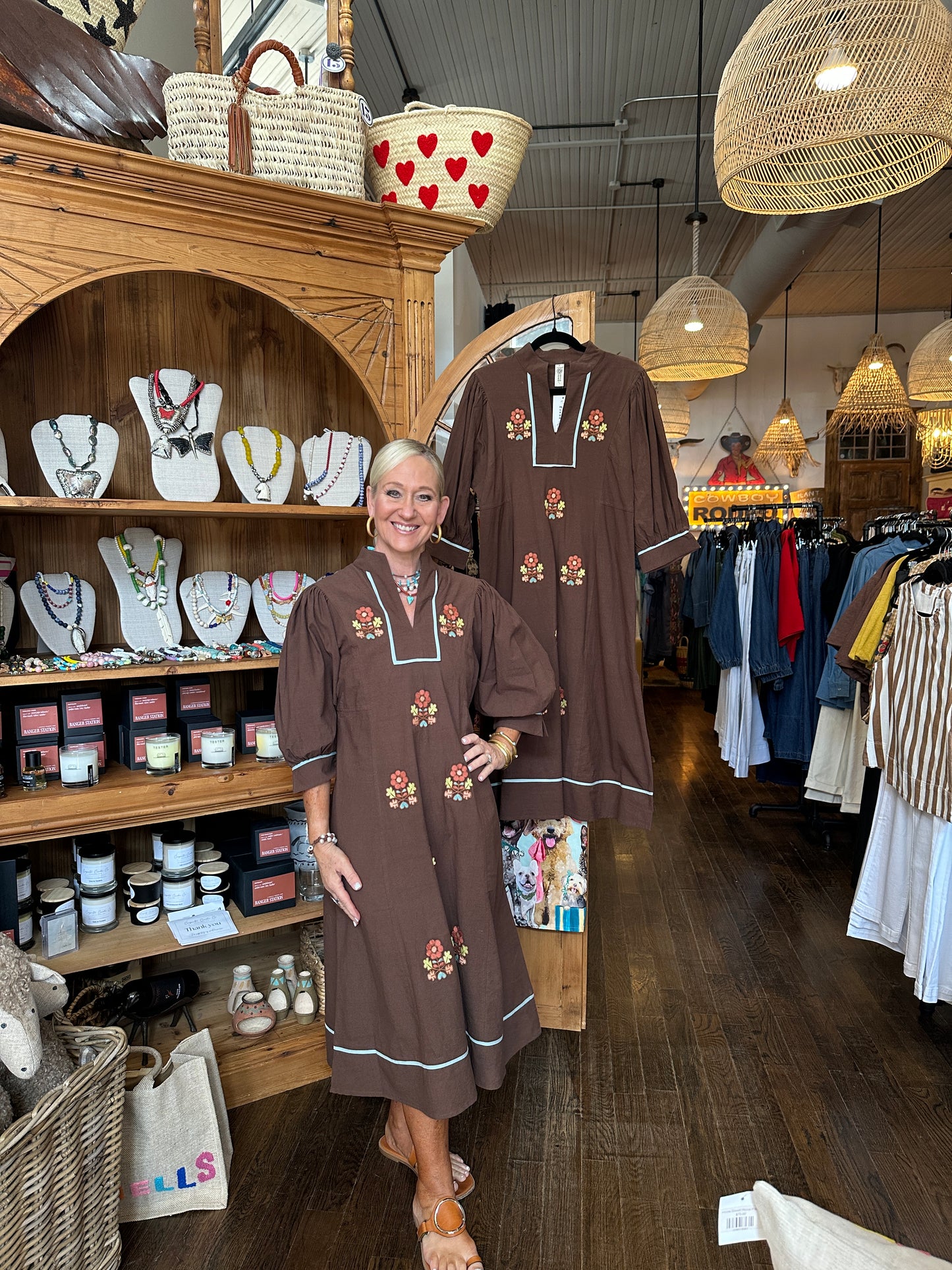 Uncle Frank Kaftan with folkloric Embroidery- Coffee
