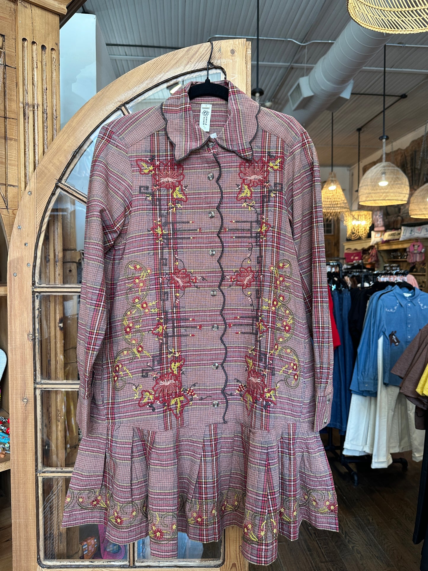 Uncle Frank Plaid Embroidered Dress with Pleated Skirt