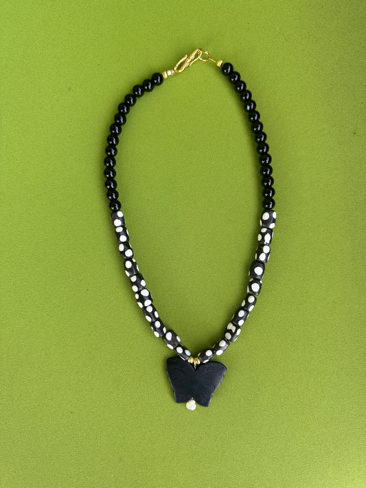 Butterfly in Black Necklace