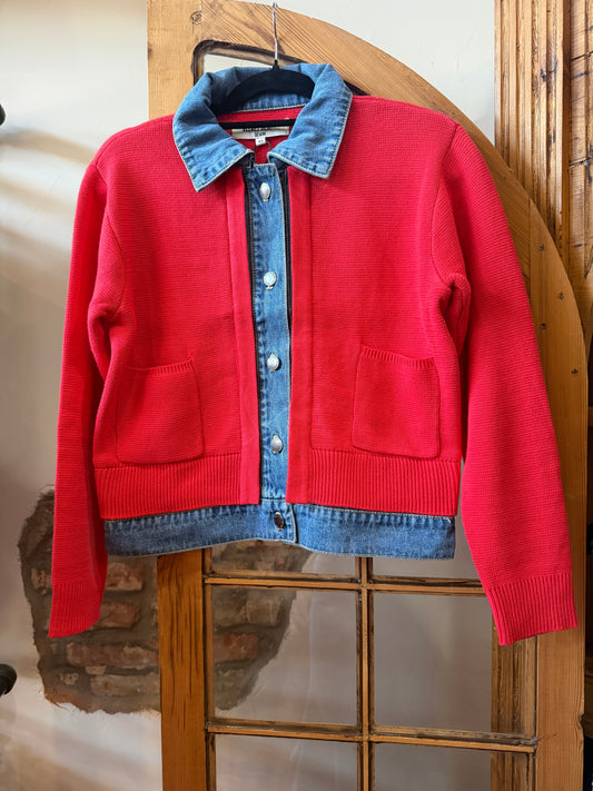 Denim and Red long sleeve Blouse