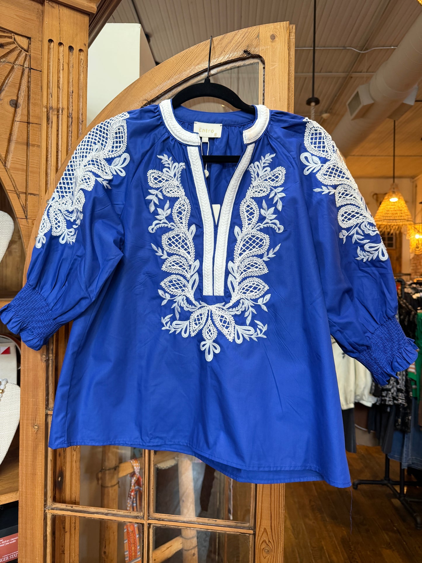 Braids and Embroidery Blouse- Indigo
