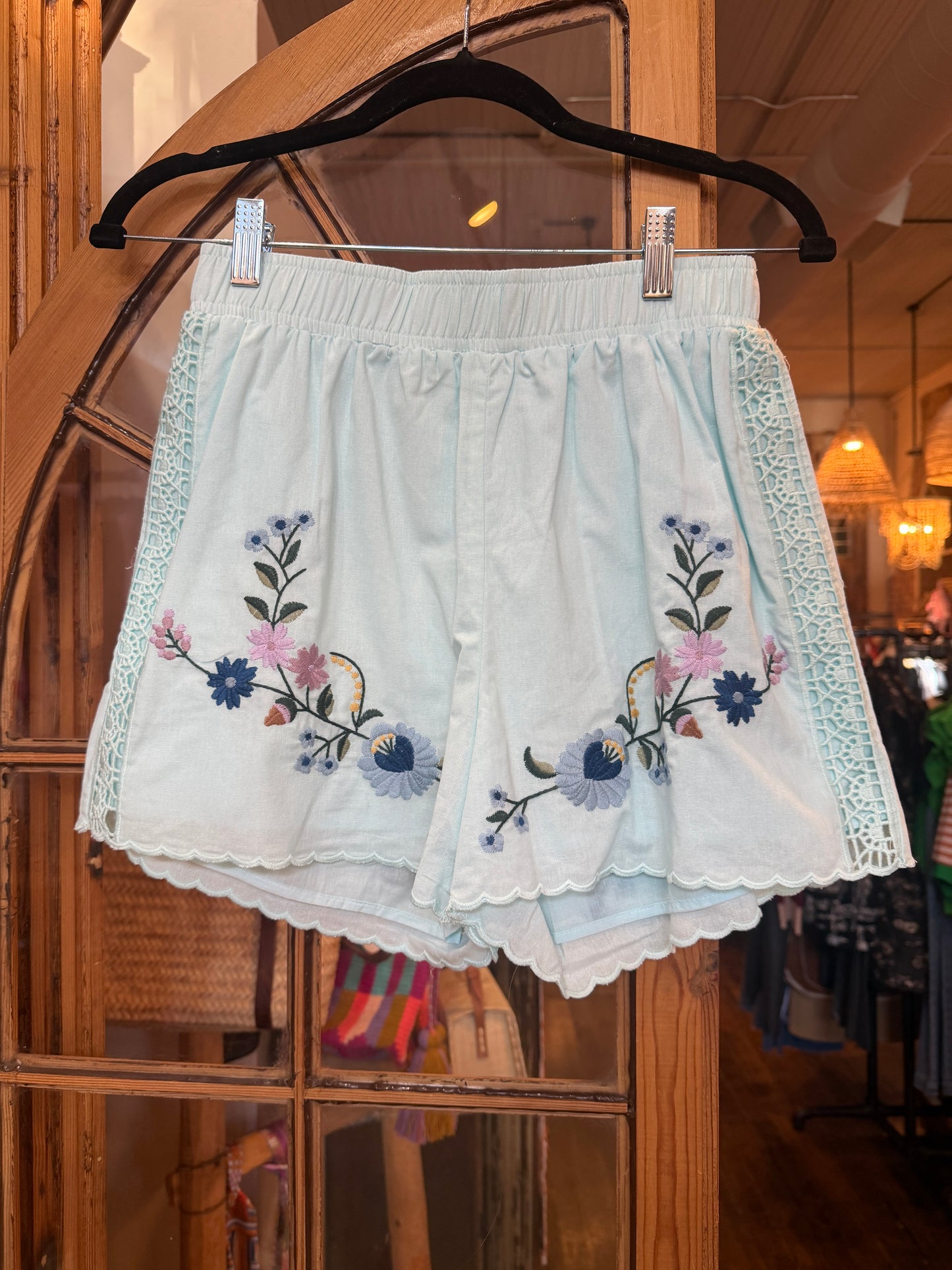 Sky Blue Embroidery lace shorts