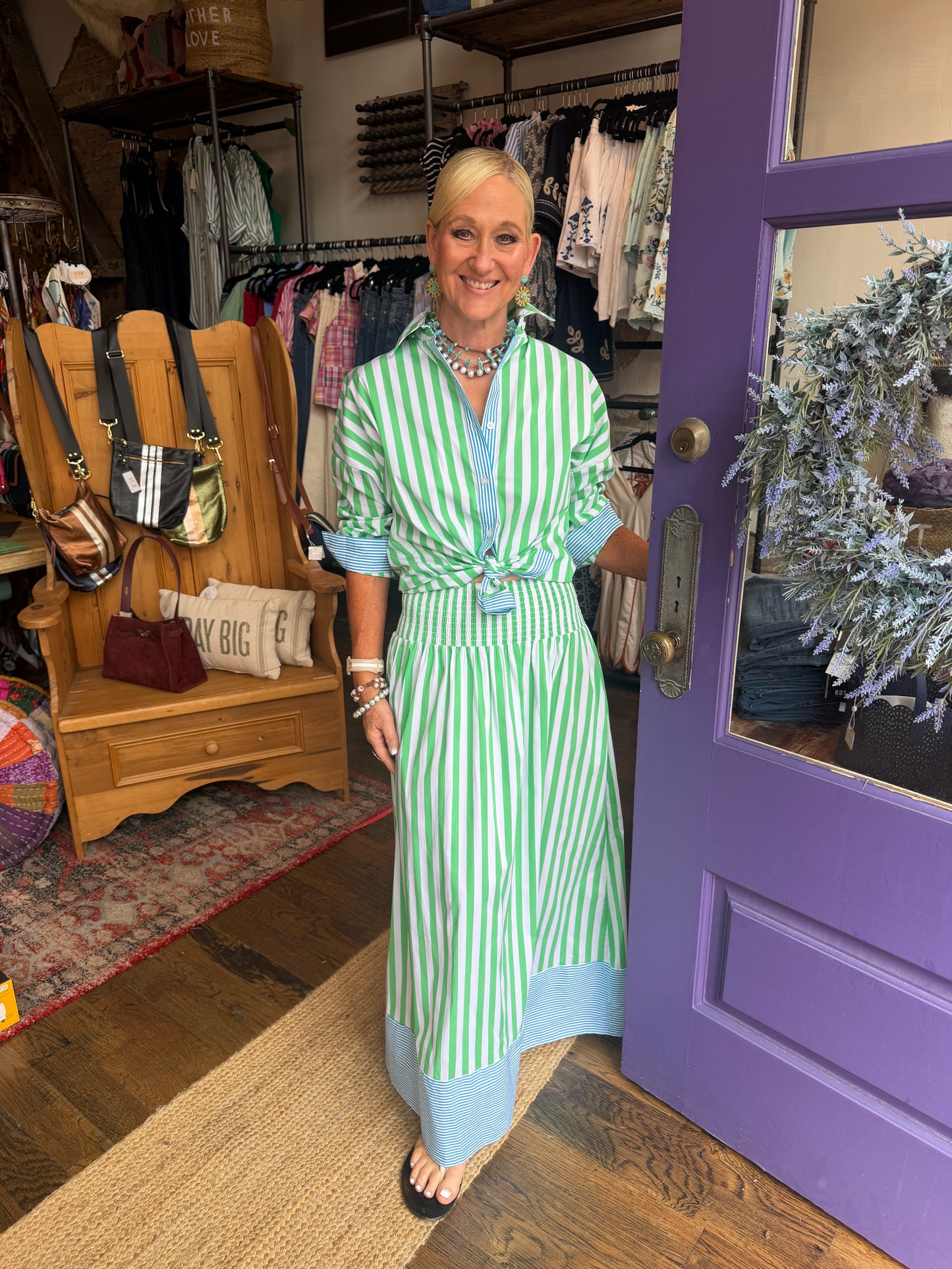 Caryn Lawn Sutton Stripe Skirt- green