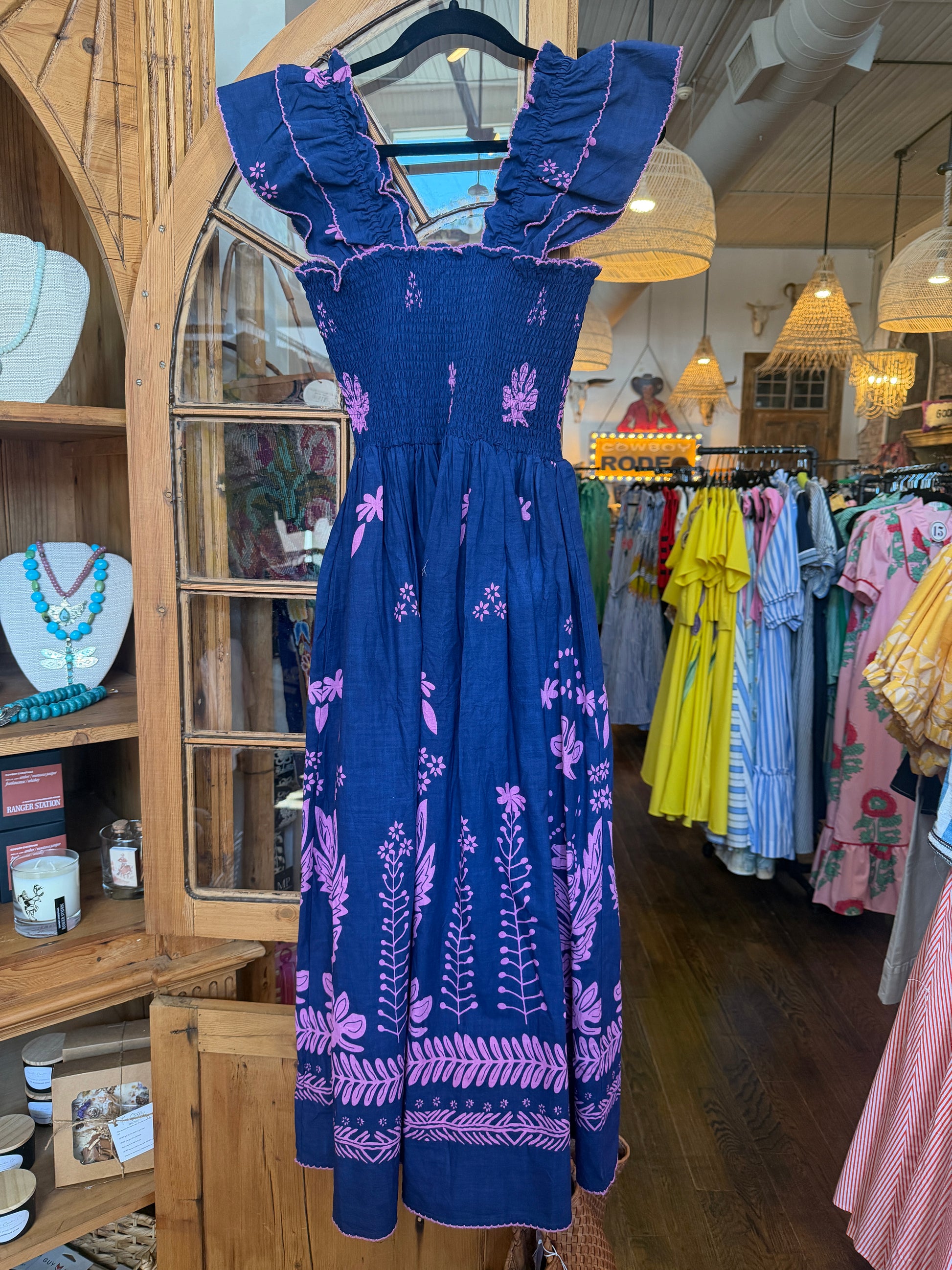 Uncle Frank Smocked Border Dress Navy / L