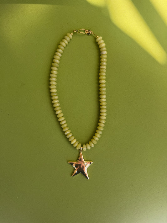 Lemon Jade Beaded necklace with gold star