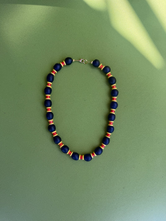 Beaded blue and yellow necklace