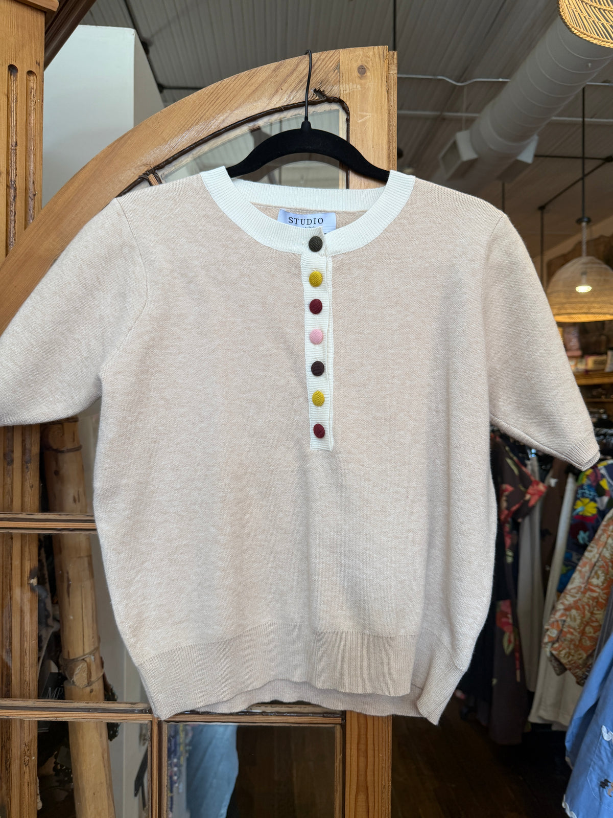 Tiny Buttons Short Sleeve Sweater