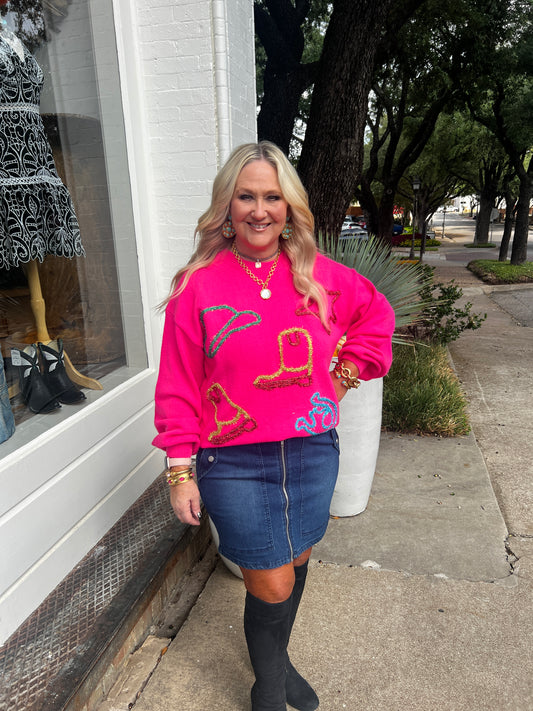 Cowboy Sweater- Hot Pink