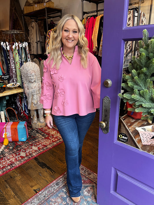 Caryn Lawn "Audrey" Top- Rose